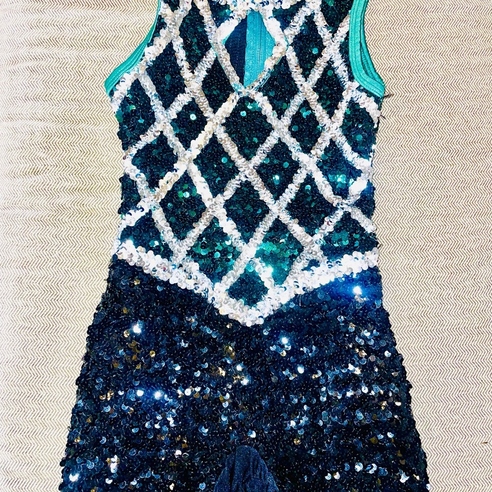 Algy Green Silver Black Diamond Pattern Kids Dance Costume size 12 Ret$150